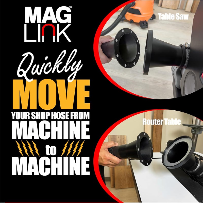 Fulton Woodworking Tools 4" to 2.5" MagLink Magnetic Dust Collection Starter Kit, Quick Connect Shop Vaccuum, Mag Dust Collection Fittings for Vac Hose & Shop Vacuums, Fast Connect to Machine Port - Image 2